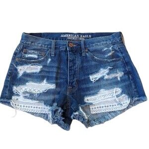 American Eagle Vintage Hi Rise Festival Button Fly Distressed Jean Shorts